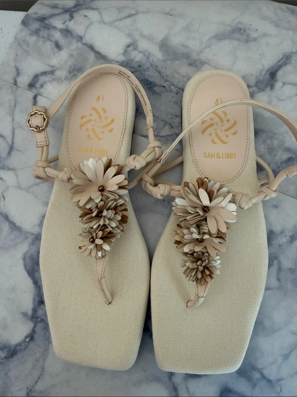 Sam & Libby Neutral Floral T-Strap Sandals